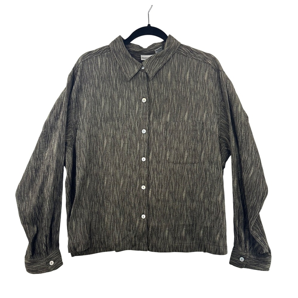 Chico's Textured Button Down Top Shirt‎ Long Sleeve Relaxed Fit Size 3